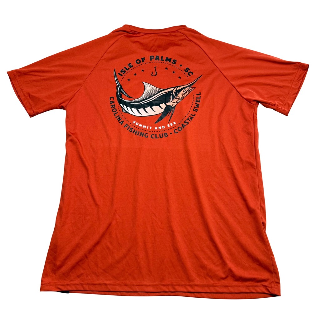 Coastal Swell Mens Large Orange Fishing Shirt Isle of Palms SC UPF 50 Marlin Tee